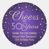 任意の誕生日応援ブラシ付き紫と金ゴールド紙吹雪 ラウンドシール (正面)