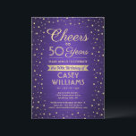 任意の誕生日応援ブラシ付き紫と金ゴールド紙吹雪 招待状<br><div class="desc">招待状の家族と友人のエレガント誕生祝いに紫色と金ゴールドのパーティの招待状カスタム。このテンプレート(「50年への応援」を含む)のすべての用語は、50歳の誕生日に設定されるが、任意の年またはイベントの種類にパーソナライズするであるシンプル。このデザインモダンは、ブラシ付きメタリックフェイクバックグラウンドに輝く紙吹雪ドット、台本の書スタイリッシュ跡、クラシックヴィンテージアートのデコタイポグラフィを備えている。金ゴールドは金属箔ではなく印刷色であることに注意して下さい。この男女兼用デザインは男性にも女性にも適している。応援とハッピーバースデー!</div>