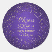 任意の誕生日応援ブラシ付き紫&金ゴールドグリッター ラウンドシール (正面)