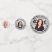 任意の誕生日応援ブラックシルバーフェイクフォイル3フォト コンフェッティ (裏面)