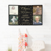 任意の誕生日応援ブラック金ゴールド紙吹雪4ポート 横断幕 (インサイチュ)