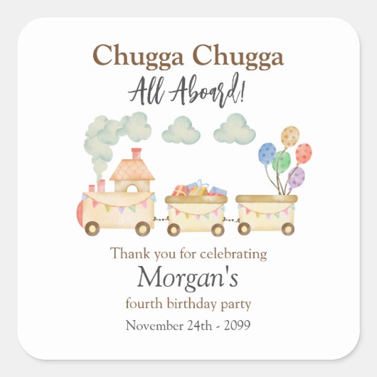任意の誕生日水色ブラウントレインおもしろい表現 スクエアシール (正面)