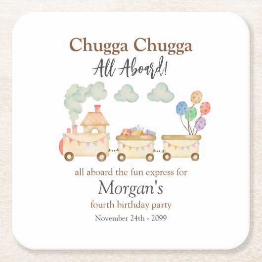 任意の誕生日水色ブラウントレインおもしろい表現 スクエアペーパーコースター (正面)