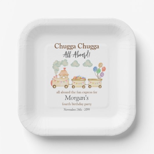 任意の誕生日水色ブラウントレインおもしろい表現 ペーパープレート (正面)