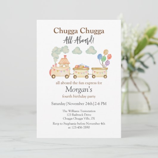 任意の誕生日水色ブラウントレインおもしろい表現 招待状 (スタンド正面)