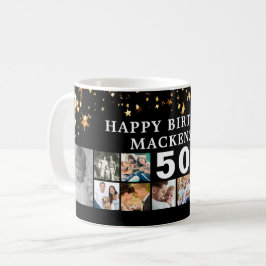 任意の誕生日12フォトコラージュ金ゴールドスターブラック コーヒーマグカップ