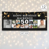 任意の誕生日12フォトコラージュ金ゴールドスターブラック 横断幕