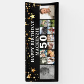 任意の誕生日12フォトコラージュ金ゴールドスターブラック 横断幕 (縦)