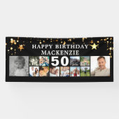任意の誕生日12フォトコラージュ金ゴールドスターブラック 横断幕 (横)