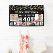 任意の誕生日12フォトブラック金ゴールド紙吹雪ライト 横断幕 (インサイチュ)