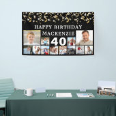 任意の誕生日12フォトブラック金ゴールド紙吹雪ライト 横断幕 (トレードショー)