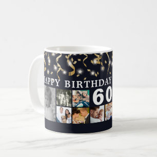 任意の誕生日12 Photo Collageブラック金ゴールドストリーマー コーヒーマグカップ