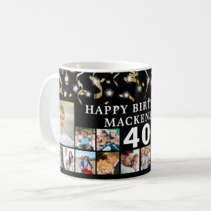 任意の誕生日16フォトブラック金ゴールド紙吹雪ライト コーヒーマグカップ