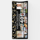 任意の誕生日16フォトブラック金ゴールド紙吹雪ライト 横断幕 (縦)