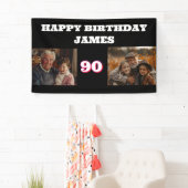 任意の誕生日2フォトコラージュ金ゴールドブラック 横断幕 (インサイチュ)