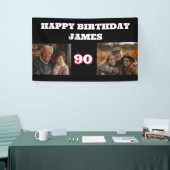 任意の誕生日2フォトコラージュ金ゴールドブラック 横断幕 (トレードショー)