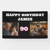 任意の誕生日2フォトコラージュ金ゴールドブラック 横断幕 (横)