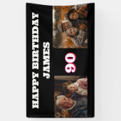 任意の誕生日2フォトコラージュ金ゴールドブラック 横断幕 (縦)