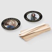 任意の誕生日2写真エレガント黒と金ゴールドラウンド ハンドファン (組立なし)