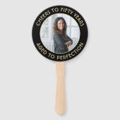 任意の誕生日2写真エレガント黒と金ゴールドラウンド ハンドファン (裏面)