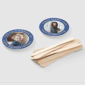 任意の誕生日2写真ブラシ付き青と金ゴールドラウンド ハンドファン (組立なし)