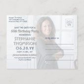 任意の誕生日2 Photo Navy Blue White日付を保存 インビテーションポストカード (裏面)