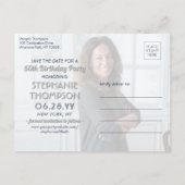 任意の誕生日2 Photo Navy Blue White日付を保存 インビテーションポストカード (裏面)