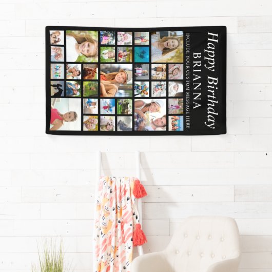 任意の誕生日33フォトコラージュミニマルブラック 横断幕 (インサイチュ)