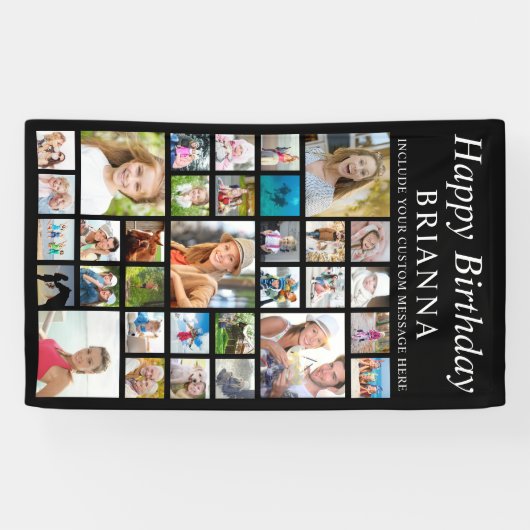 任意の誕生日33フォトコラージュミニマルブラック 横断幕 (横)