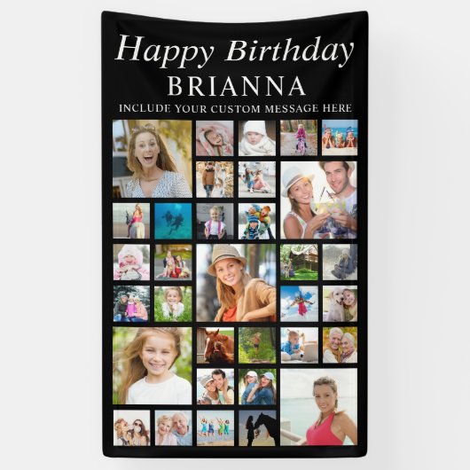 任意の誕生日33フォトコラージュミニマルブラック 横断幕 (縦)