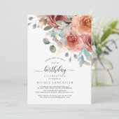 任意の誕生日、エレガント赤面ピーチとミントフローラ 招待状 (スタンド正面)