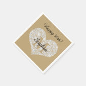任意の誕生日、ダイヤモンドハート、金ゴールドモノグラム、名前 スタンダードカクテルナプキン (角)
