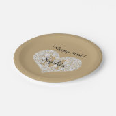任意の誕生日、ダイヤモンドハート、金ゴールドモノグラム、名前 ペーパープレート (アングル)