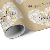 任意の誕生日、ダイヤモンドハート、金ゴールドモノグラム、名前 ラッピングペーパー (ロールコーナー)