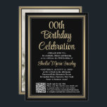 任意の誕生日・写真とQRコードブラックと金ゴールドパーティー 招待状<br><div class="desc">招待状の家族や友人エレガントは、彼または彼女のためのスタイリッシュお祝いにカスタムQRコードRSVPとの写真のバースデーパーティ招待状。写真とこのテンプレートの言葉はシンプルすべてカスタマイズだ。(画像の配置のヒント：写真を正確に中央に配置する簡単方法は、Zazzleウェブサイトにアップロードする前にトリミングする。 デザインは金ゴールドフォイルフェイク、ヴィンテージスクリプト書縁ど、クラシックタイパーライタースタイルタイポグラフィ、お好みの写真を備えている。金ゴールドは金属箔ではなく印刷色であることに注意して下さい。QRコードを携帯電話でスキャンすることにより、ゲストは直接パーティーのウェブサイトに送信され、招待に応答する。オンラインのrsvpプロセス減らは、カードがメールに失った入る可能性がある。また、食事の選択、食物アレルギー、曲の要求など頼の詳細な情報を得ることができるように、より汎用性が高い。すべてのレスポンス情報を削除カスタマイズすることができる。この招待はスタイリッシュお客頼様の今後のお祝いに親切に返信する方法である。このカードテンプレートは、任意の年またはイベントタイプにパーソナライズする簡単であり、男性または女性に適している。ハッピーバースデー!</div>