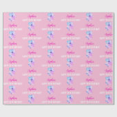 任意の誕生日、名前、ピンクと青の水色の花 ラッピングペーパー (フラット)