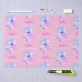 任意の誕生日、名前、ピンクと青の水色の花 薄葉紙 (クラフト)