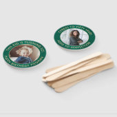 任意の誕生日 2 枚の写真をブラシで緑と金色の丸で飾る ハンドファン (組立なし)