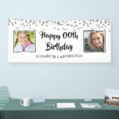 任意の誕生日Then & Now写真シルバー紙吹雪 横断幕 (トレードショー)