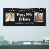 任意の誕生日Then & Now写真String Lights Black 横断幕 (トレードショー)