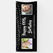 任意の誕生日Then & Now写真String Lights Black 横断幕 (縦)