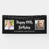 任意の誕生日Then & Now写真String Lights Black 横断幕 (横)