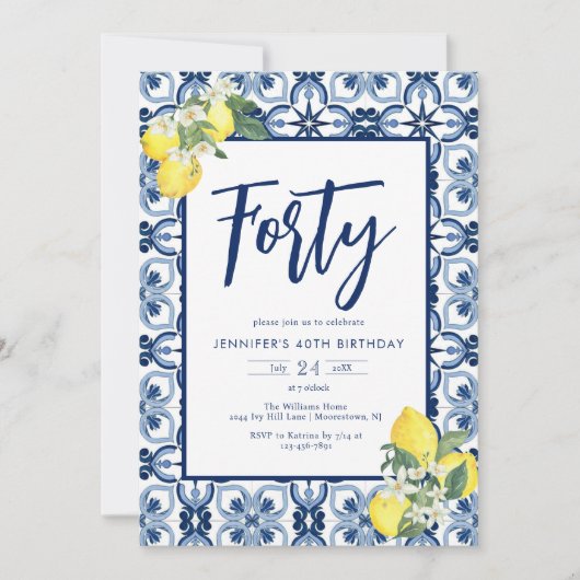 任意エレガント年レモンタ地中海のイル誕生日 招待状 (正面)