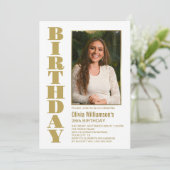 任意モダンの年齢金ゴールド白写真誕生日パーティー 招待状 (スタンド正面)