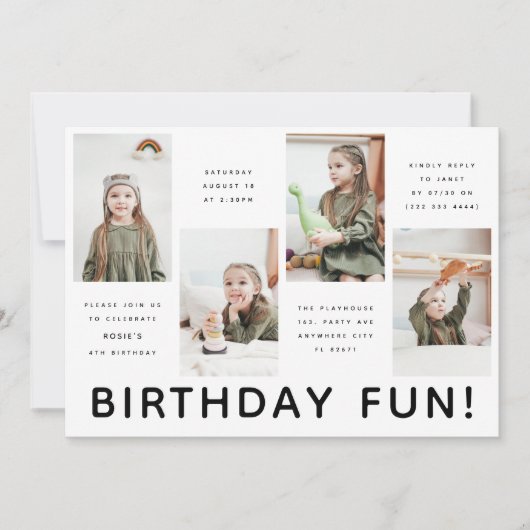 任意モダンの年齢4xの写真の誕生日パーティー 招待状 (正面)