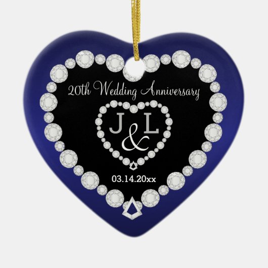 任意結婚の記念日 |サファイアブルー | DIY文字 セラミックオーナメント (正面)