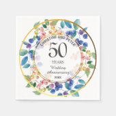 任意結婚の記念日(50)金ゴールドフレームベリー スタンダードカクテルナプキン (正面)