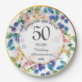 任意結婚の記念日(50)金ゴールドフレームベリー ペーパープレート (正面)