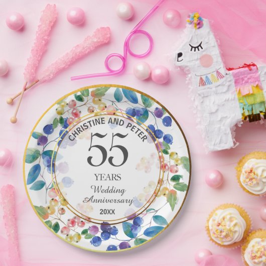 任意結婚の記念日(55)金ゴールドフレームベリー ペーパープレート (パーティー)