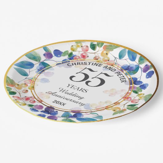 任意結婚の記念日(55)金ゴールドフレームベリー ペーパープレート (アングル)